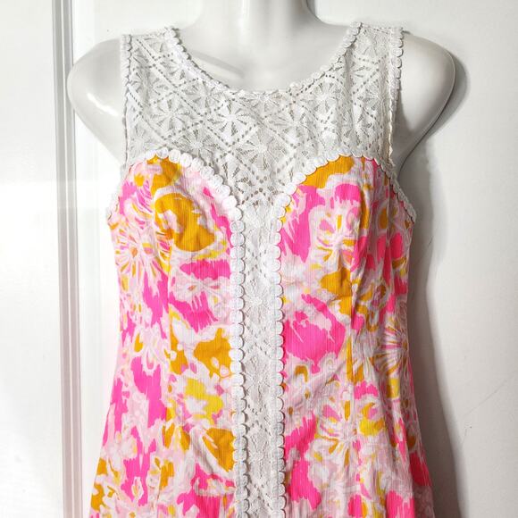 Lilly Pulitzer Crocheted Yoke Sweetheart Sleeveless Shift Dress 00 - Picture 2 of 8